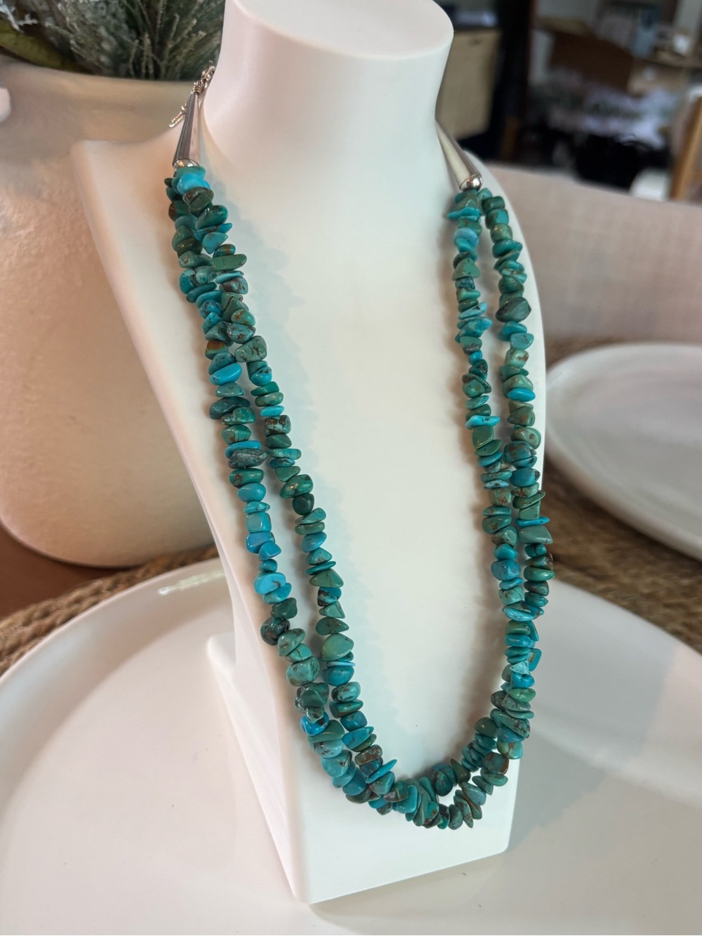 Carolyn Pollack Relios Vtg Sterling Silver 925 Double Strand Turquoise Necklace